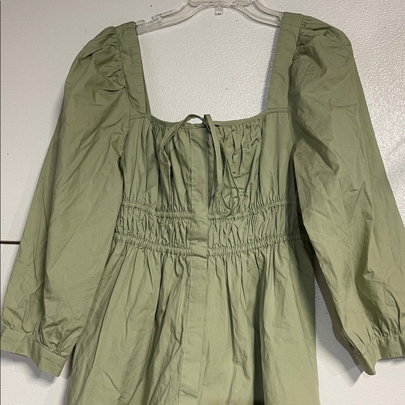 J CREW WOMENS CINCHED WAIST COTTON POPLIN DRESS GREEN 12 PETITE BG485 - Picture 4 of 9